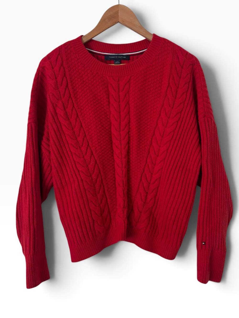 Tommy Hilfiger Red Cable Knit Sweater- Size Large - Picture 2 of 4
